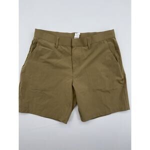 Fabletics Chino Shorts Khaki Dark Twill Regular Fit Flat Front Mens Size 35